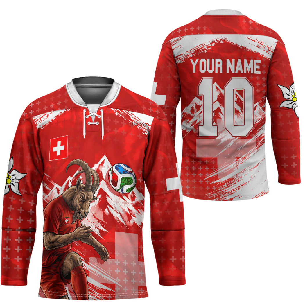 Personalized Switzerland Football Alpine Goat Hockey Jersey Swiss Flag Snow Mountain - Soccer Mascot