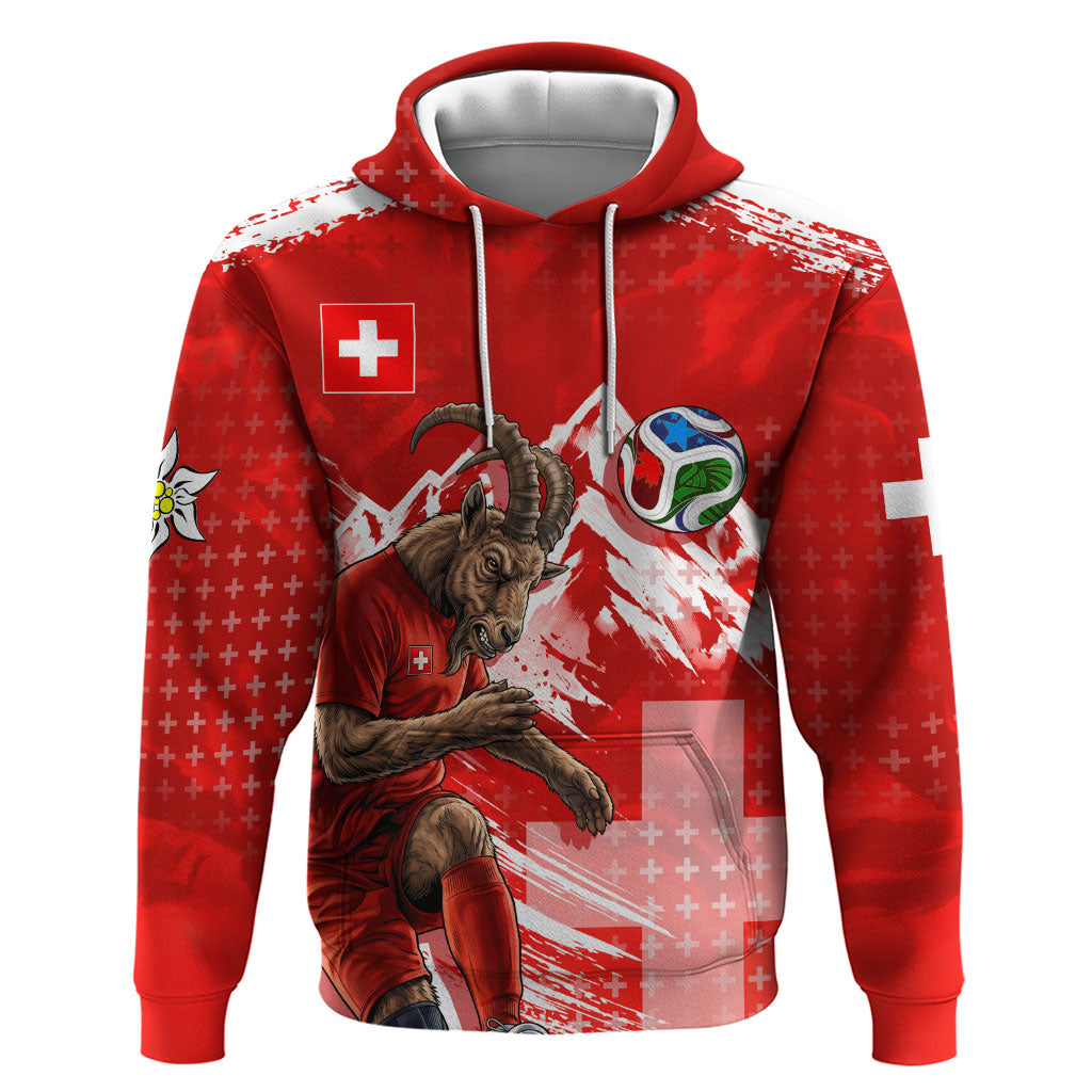 Personalized Switzerland Football Alpine Goat Hoodie Swiss Flag Snow Mountain - Soccer Mascot