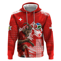 Personalized Switzerland Football Alpine Goat Hoodie Swiss Flag Snow Mountain - Soccer Mascot