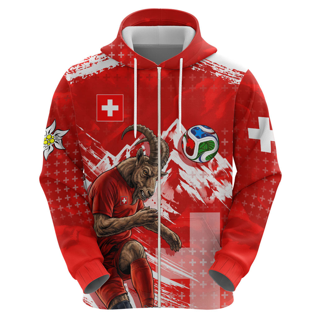 Personalized Switzerland Football Alpine Goat Hoodie Swiss Flag Snow Mountain - Soccer Mascot
