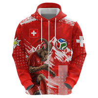 Personalized Switzerland Football Alpine Goat Hoodie Swiss Flag Snow Mountain - Soccer Mascot