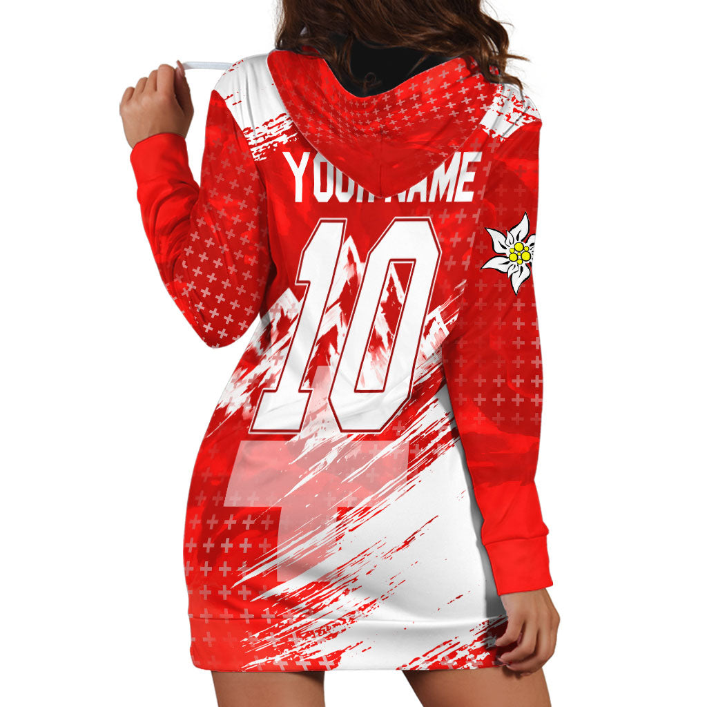 Personalized Switzerland Football Alpine Goat Hoodie Dress Swiss Flag Snow Mountain - Soccer Mascot
