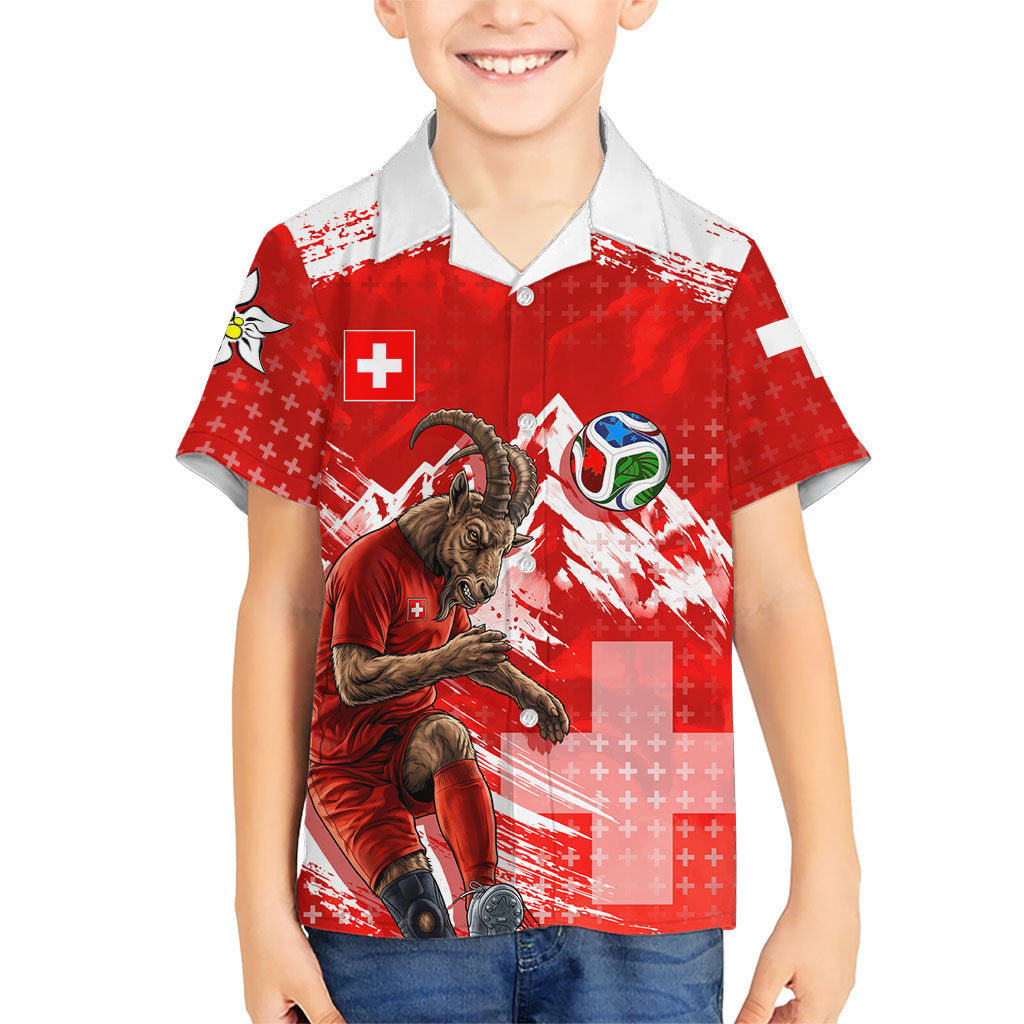 Personalized Switzerland Football Alpine Goat Kid Hawaiian Shirt Swiss Flag Snow Mountain - Soccer Mascot