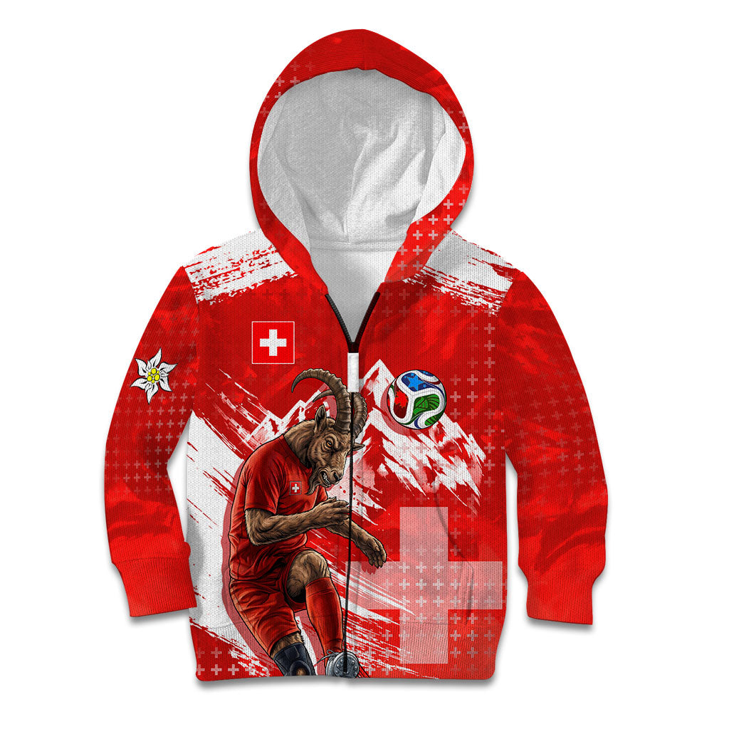 Personalized Switzerland Football Alpine Goat Kid Hoodie Swiss Flag Snow Mountain - Soccer Mascot