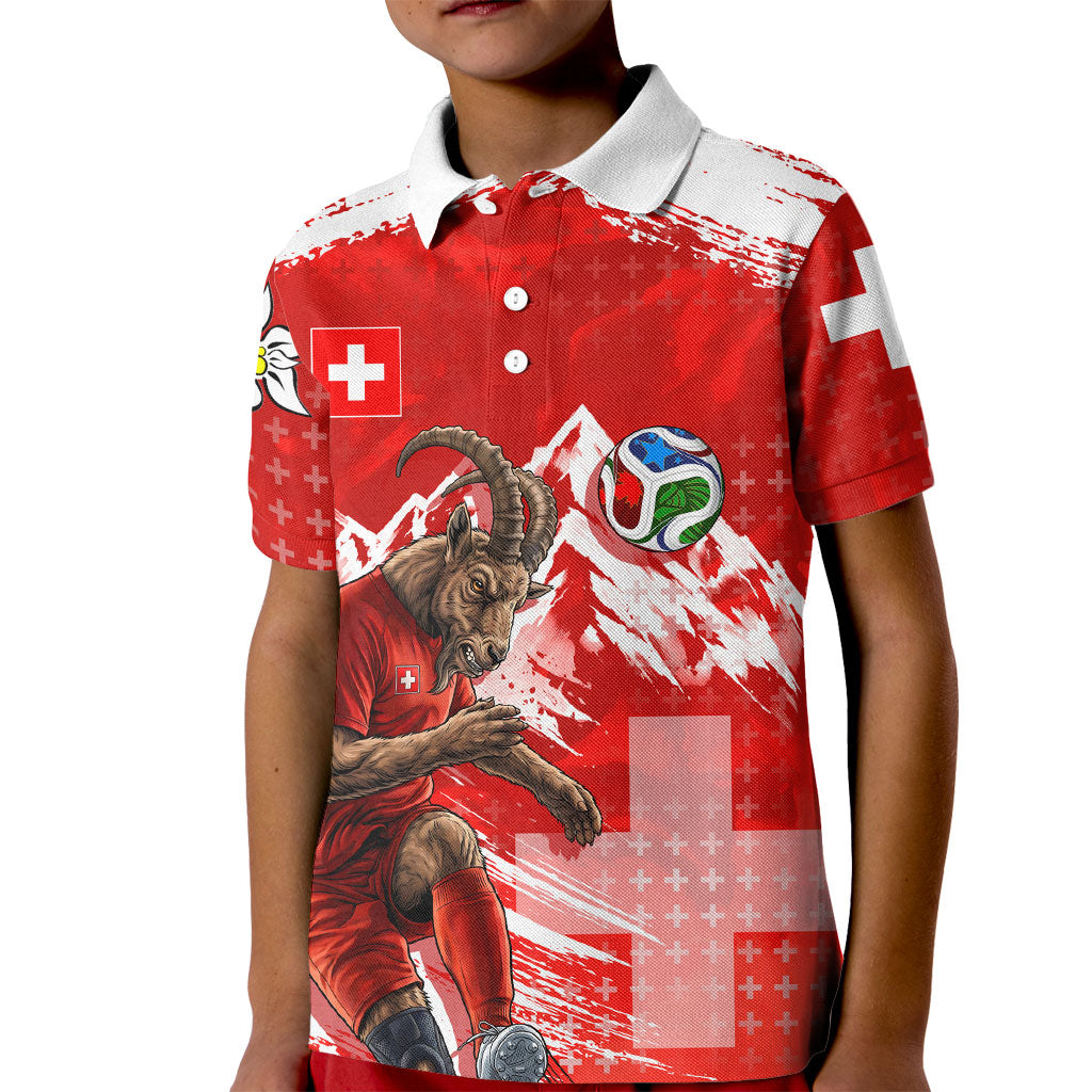 Personalized Switzerland Football Alpine Goat Kid Polo Shirt Swiss Flag Snow Mountain - Soccer Mascot