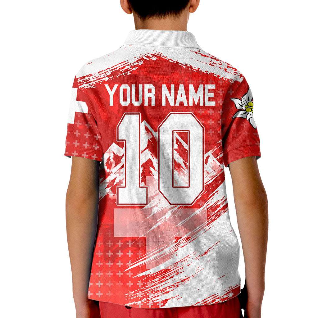 Personalized Switzerland Football Alpine Goat Kid Polo Shirt Swiss Flag Snow Mountain - Soccer Mascot
