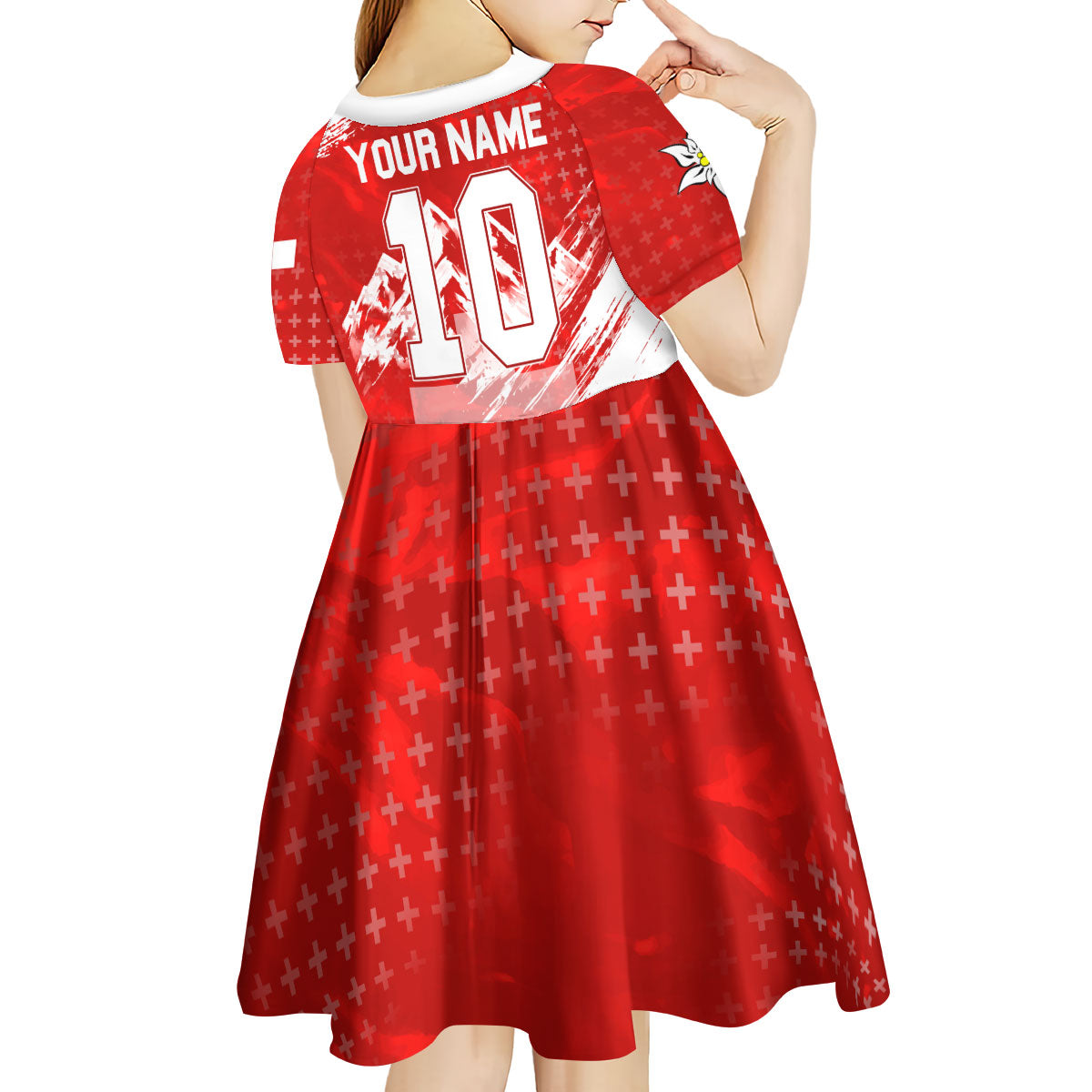 Personalized Switzerland Football Alpine Goat Kid Short Sleeve Dress Swiss Flag Snow Mountain - Soccer Mascot