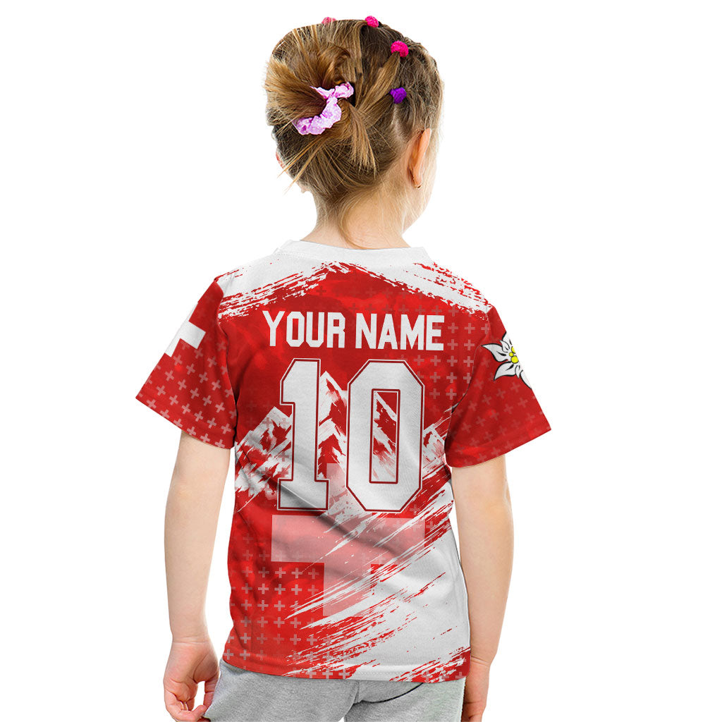 Personalized Switzerland Football Alpine Goat Kid T Shirt Swiss Flag Snow Mountain - Soccer Mascot