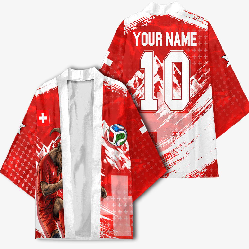 Personalized Switzerland Football Alpine Goat Kimono Swiss Flag Snow Mountain - Soccer Mascot