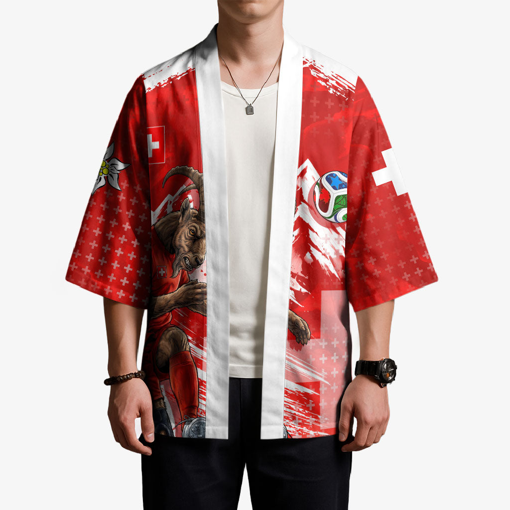 Personalized Switzerland Football Alpine Goat Kimono Swiss Flag Snow Mountain - Soccer Mascot