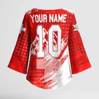 Personalized Switzerland Football Alpine Goat Kimono Sleeve Blouse Swiss Flag Snow Mountain - Soccer Mascot