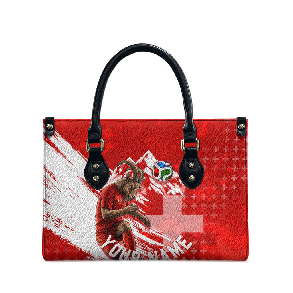 Personalized Switzerland Football Alpine Goat Leather Bag Swiss Flag Snow Mountain - Soccer Mascot