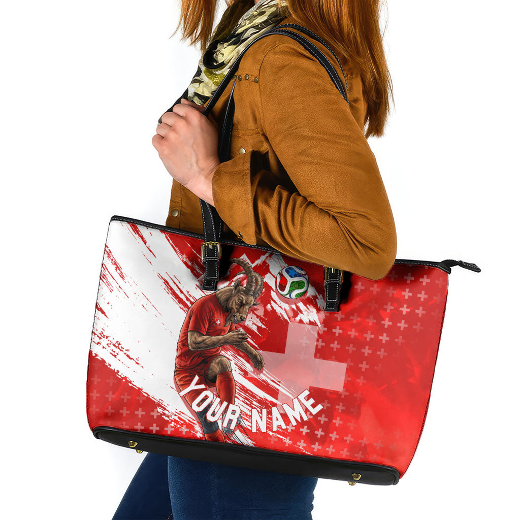 Personalized Switzerland Football Alpine Goat Leather Tote Bag Swiss Flag Snow Mountain - Soccer Mascot