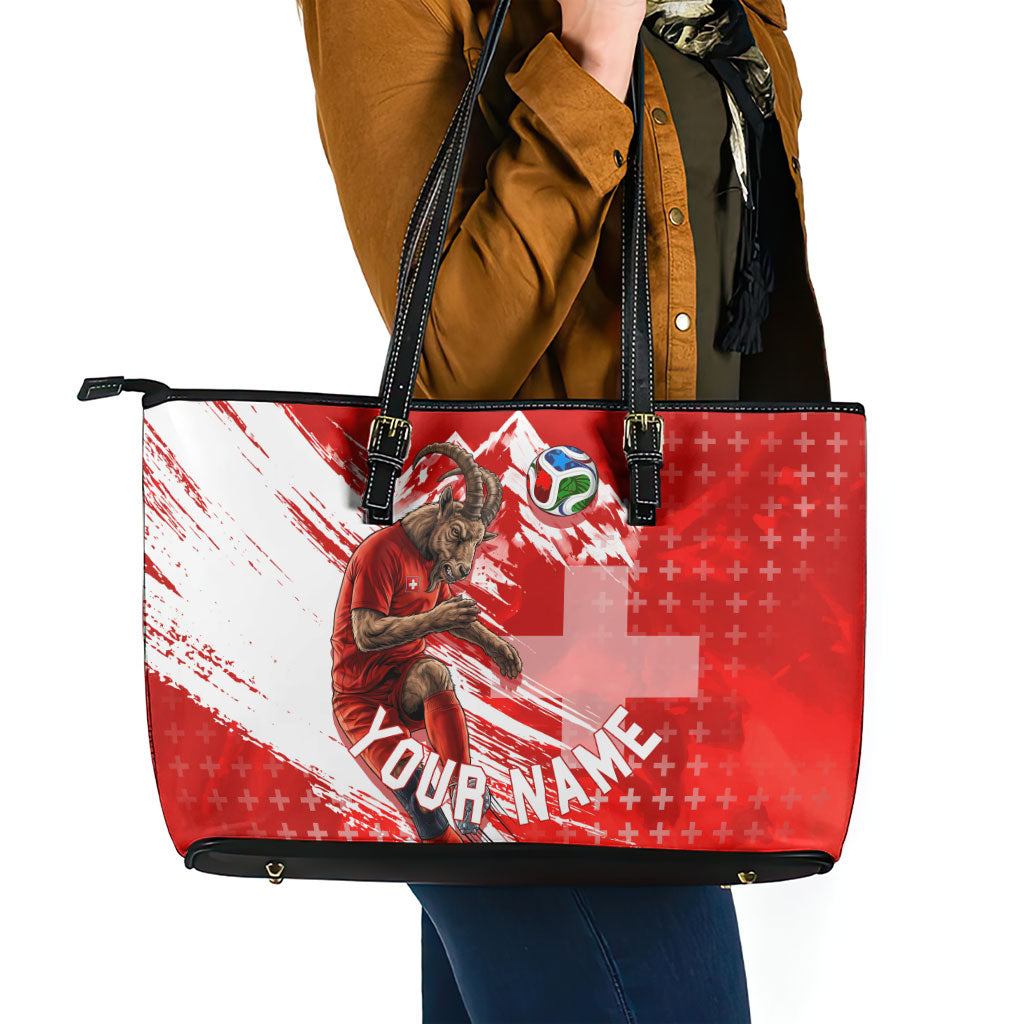 Personalized Switzerland Football Alpine Goat Leather Tote Bag Swiss Flag Snow Mountain - Soccer Mascot
