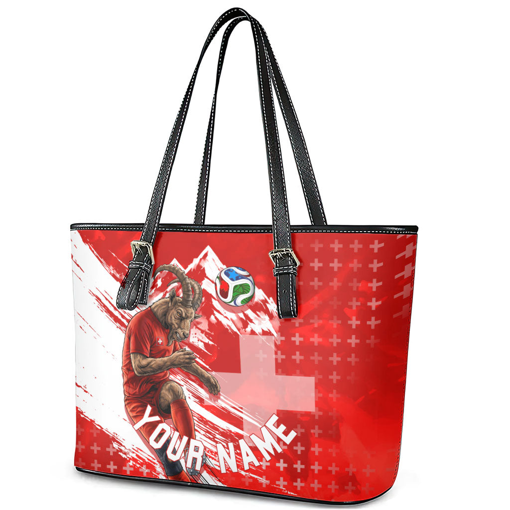 Personalized Switzerland Football Alpine Goat Leather Tote Bag Swiss Flag Snow Mountain - Soccer Mascot
