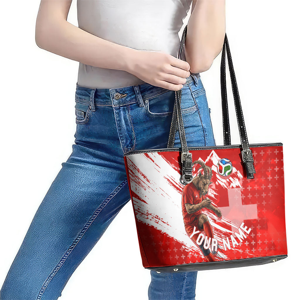 Personalized Switzerland Football Alpine Goat Leather Tote Bag Swiss Flag Snow Mountain - Soccer Mascot