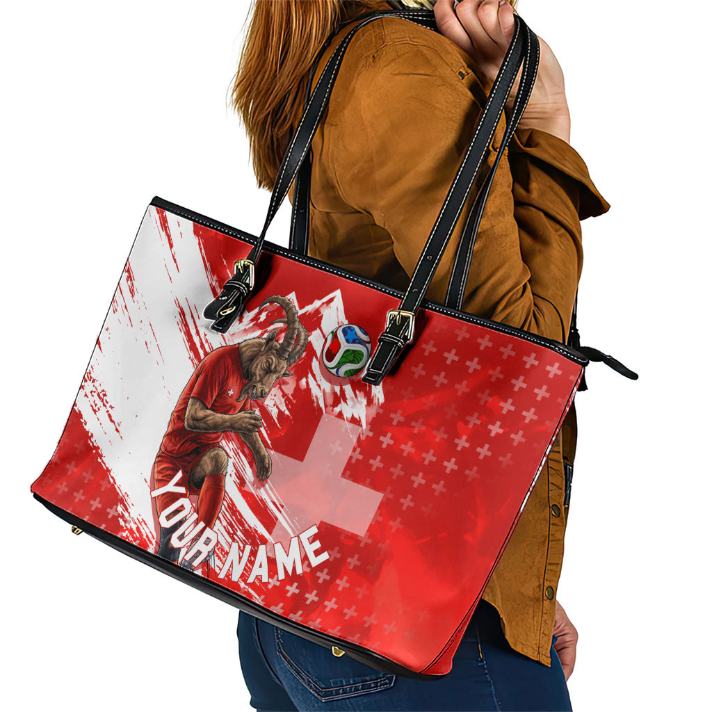 Personalized Switzerland Football Alpine Goat Leather Tote Bag Swiss Flag Snow Mountain - Soccer Mascot