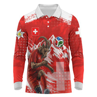 Personalized Switzerland Football Alpine Goat Long Sleeve Polo Shirt Swiss Flag Snow Mountain - Soccer Mascot