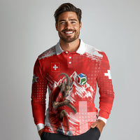 Personalized Switzerland Football Alpine Goat Long Sleeve Polo Shirt Swiss Flag Snow Mountain - Soccer Mascot