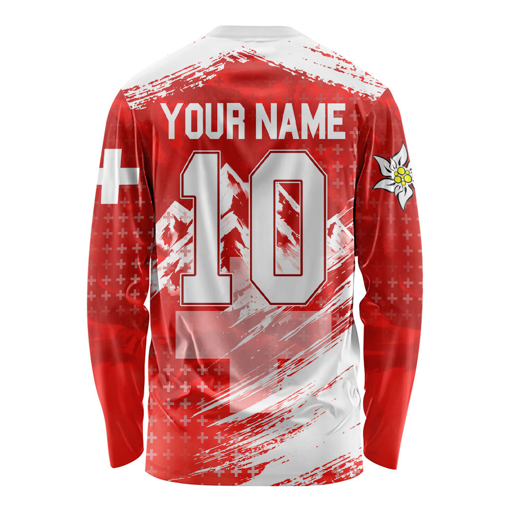 Personalized Switzerland Football Alpine Goat Long Sleeve Shirt Swiss Flag Snow Mountain - Soccer Mascot