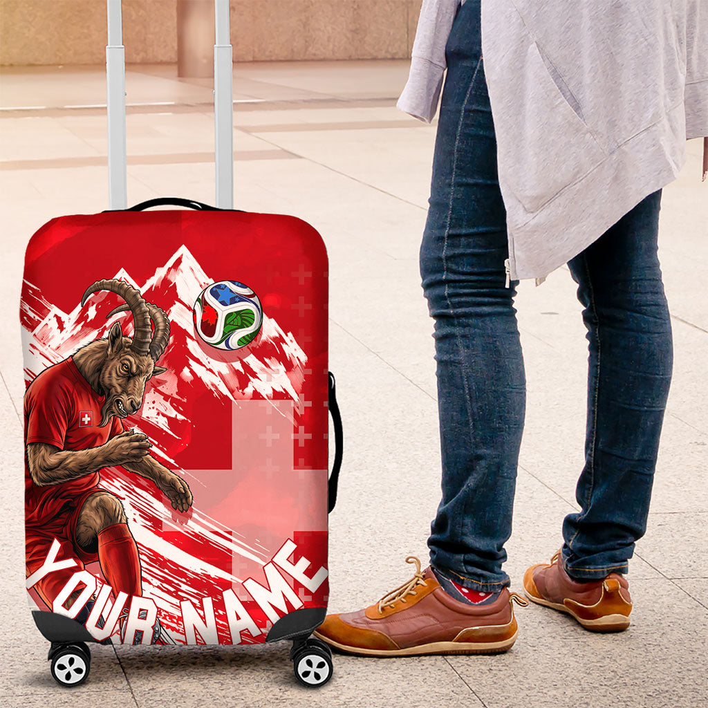 Personalized Switzerland Football Alpine Goat Luggage Cover Swiss Flag Snow Mountain - Soccer Mascot