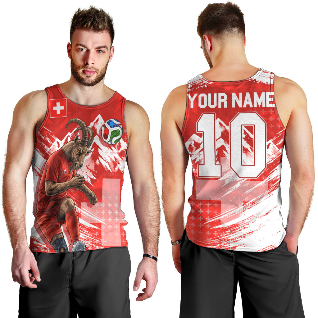 Personalized Switzerland Football Alpine Goat Men Tank Top Swiss Flag Snow Mountain - Soccer Mascot
