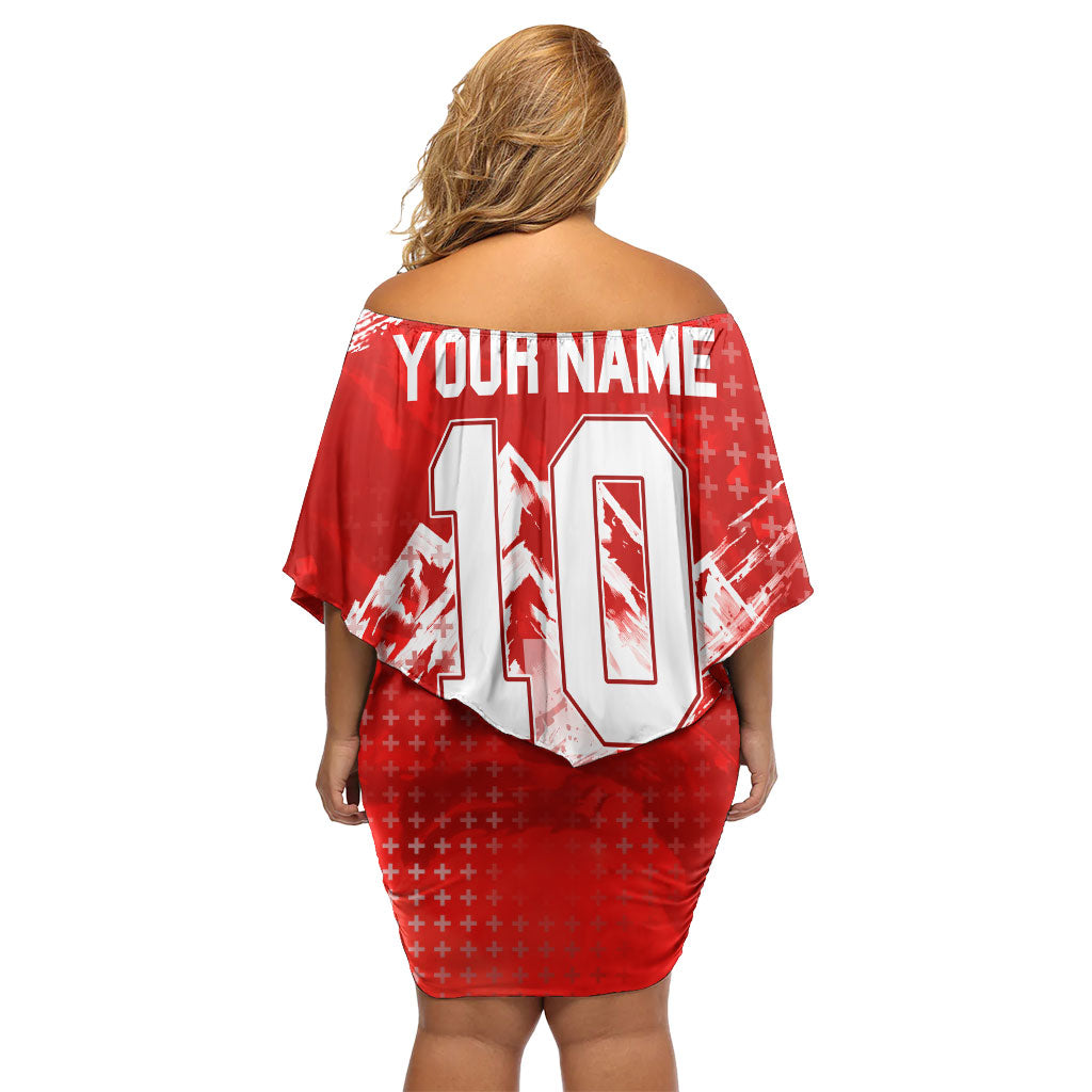 Personalized Switzerland Football Alpine Goat Off Shoulder Short Dress Swiss Flag Snow Mountain - Soccer Mascot