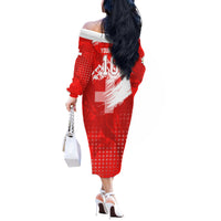 Personalized Switzerland Football Alpine Goat Off The Shoulder Long Sleeve Dress Swiss Flag Snow Mountain - Soccer Mascot