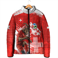 Personalized Switzerland Football Alpine Goat Padded Jacket Swiss Flag Snow Mountain - Soccer Mascot