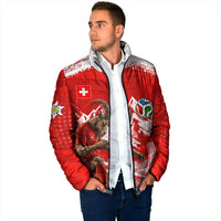 Personalized Switzerland Football Alpine Goat Padded Jacket Swiss Flag Snow Mountain - Soccer Mascot