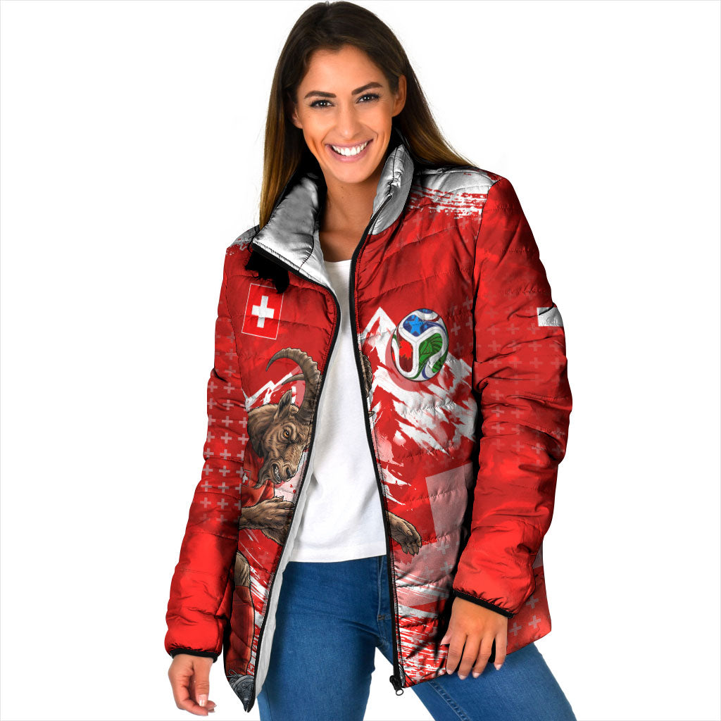 Personalized Switzerland Football Alpine Goat Padded Jacket Swiss Flag Snow Mountain - Soccer Mascot