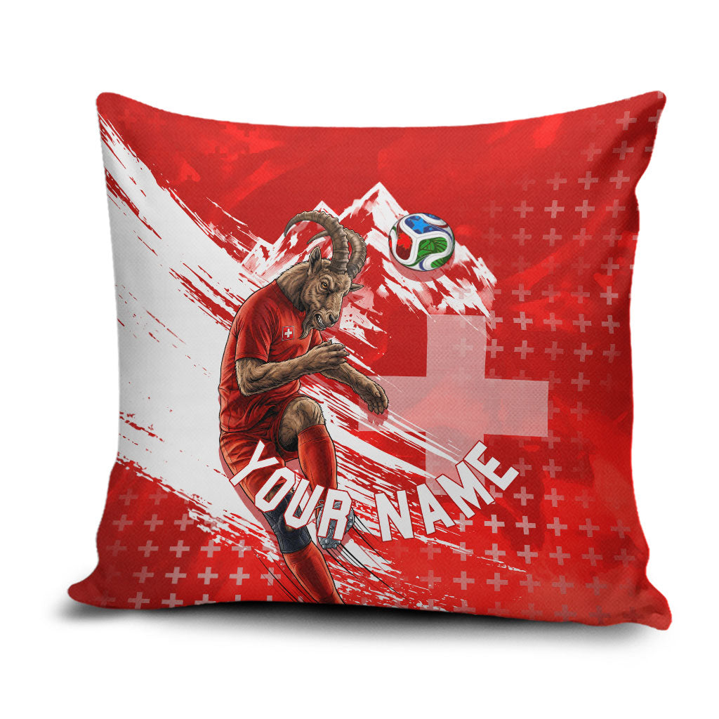 Personalized Switzerland Football Alpine Goat Pillow Cover Swiss Flag Snow Mountain - Soccer Mascot