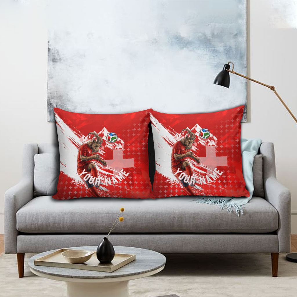 Personalized Switzerland Football Alpine Goat Pillow Cover Swiss Flag Snow Mountain - Soccer Mascot
