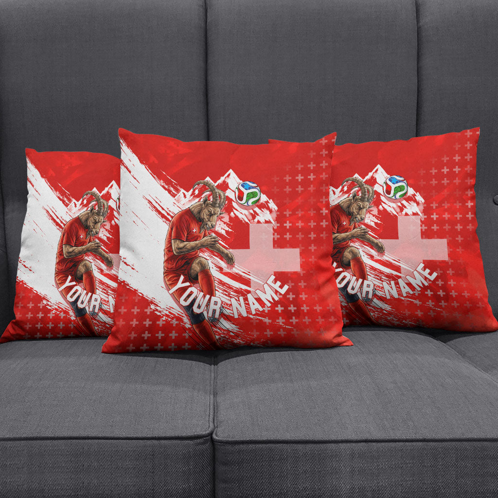 Personalized Switzerland Football Alpine Goat Pillow Cover Swiss Flag Snow Mountain - Soccer Mascot