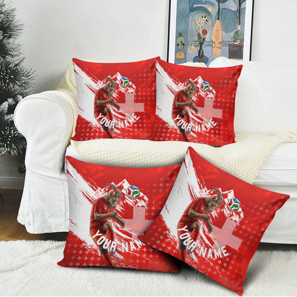 Personalized Switzerland Football Alpine Goat Pillow Cover Swiss Flag Snow Mountain - Soccer Mascot