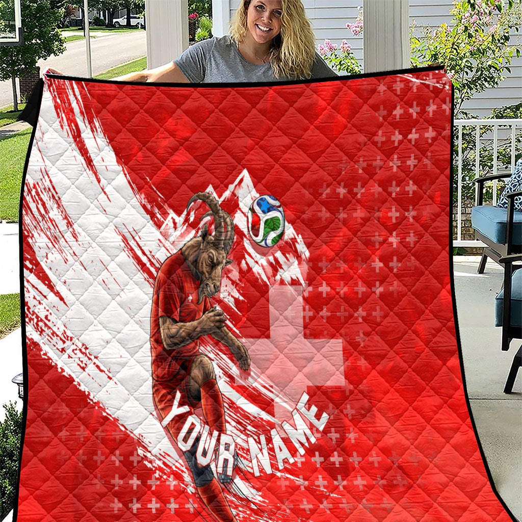 Personalized Switzerland Football Alpine Goat Quilt Swiss Flag Snow Mountain - Soccer Mascot