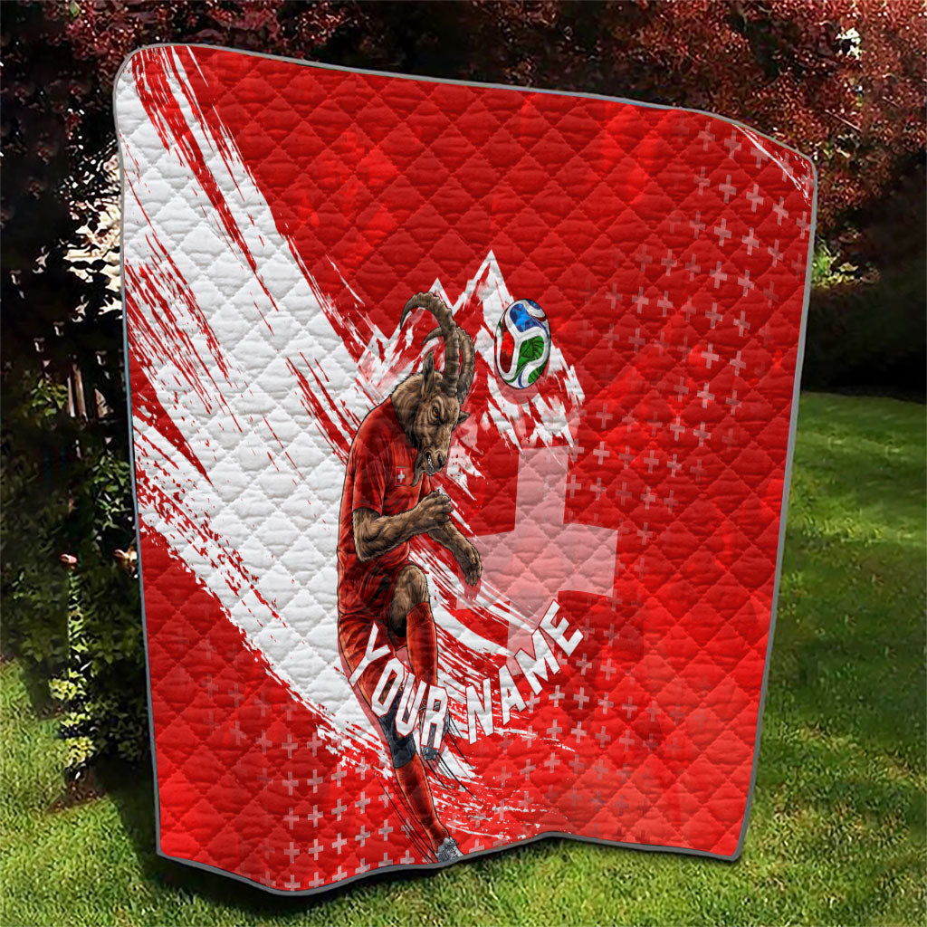 Personalized Switzerland Football Alpine Goat Quilt Swiss Flag Snow Mountain - Soccer Mascot