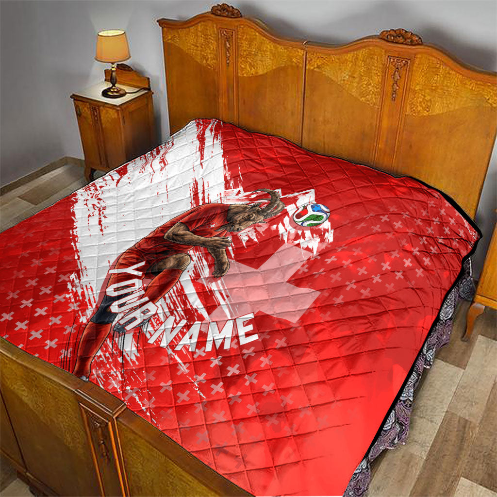 Personalized Switzerland Football Alpine Goat Quilt Swiss Flag Snow Mountain - Soccer Mascot