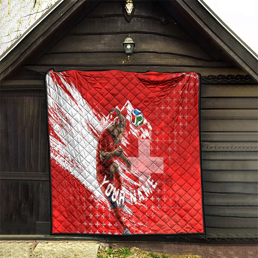 Personalized Switzerland Football Alpine Goat Quilt Swiss Flag Snow Mountain - Soccer Mascot