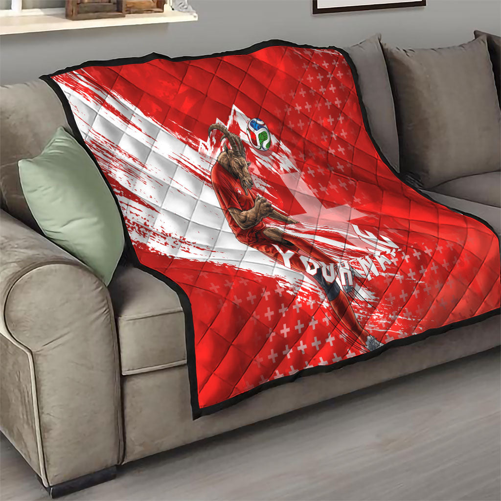 Personalized Switzerland Football Alpine Goat Quilt Swiss Flag Snow Mountain - Soccer Mascot