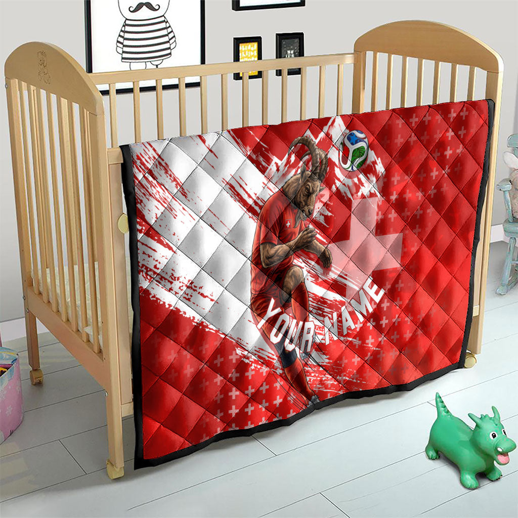 Personalized Switzerland Football Alpine Goat Quilt Swiss Flag Snow Mountain - Soccer Mascot