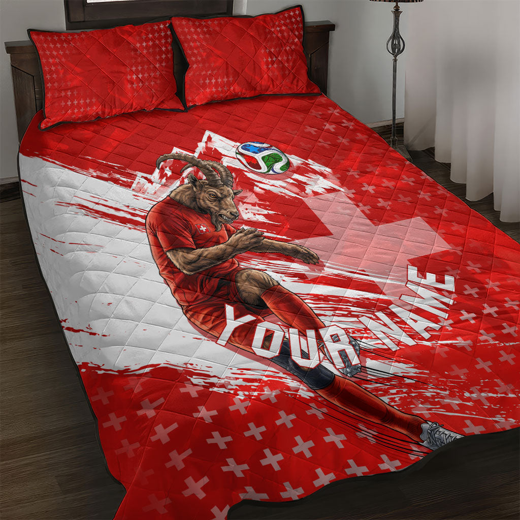 Personalized Switzerland Football Alpine Goat Quilt Bed Set Swiss Flag Snow Mountain - Soccer Mascot