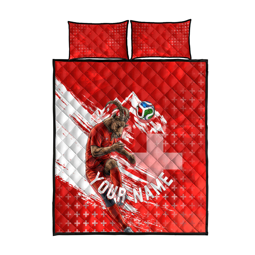 Personalized Switzerland Football Alpine Goat Quilt Bed Set Swiss Flag Snow Mountain - Soccer Mascot