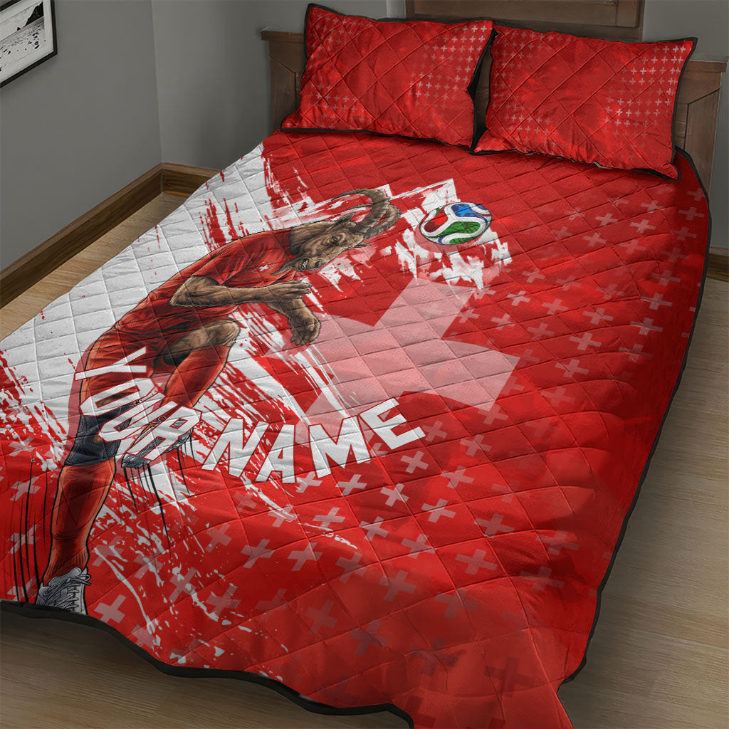 Personalized Switzerland Football Alpine Goat Quilt Bed Set Swiss Flag Snow Mountain - Soccer Mascot