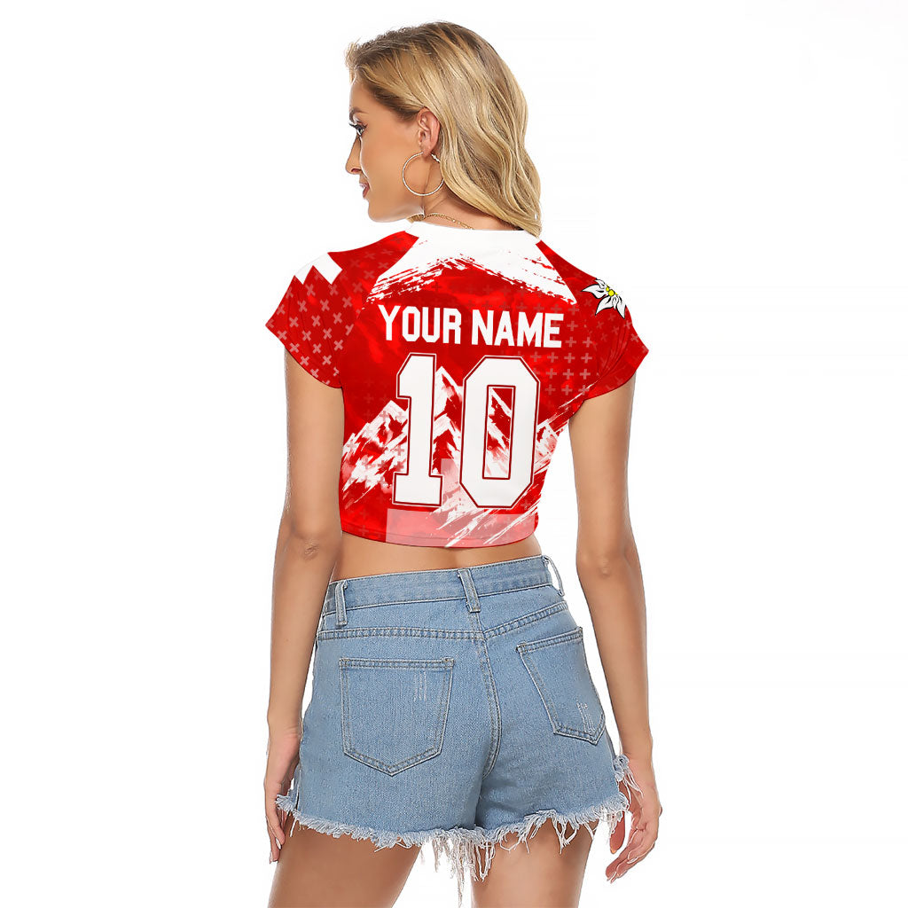 Personalized Switzerland Football Alpine Goat Raglan Cropped T Shirt Swiss Flag Snow Mountain - Soccer Mascot