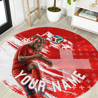 Personalized Switzerland Football Alpine Goat Round Carpet Swiss Flag Snow Mountain - Soccer Mascot