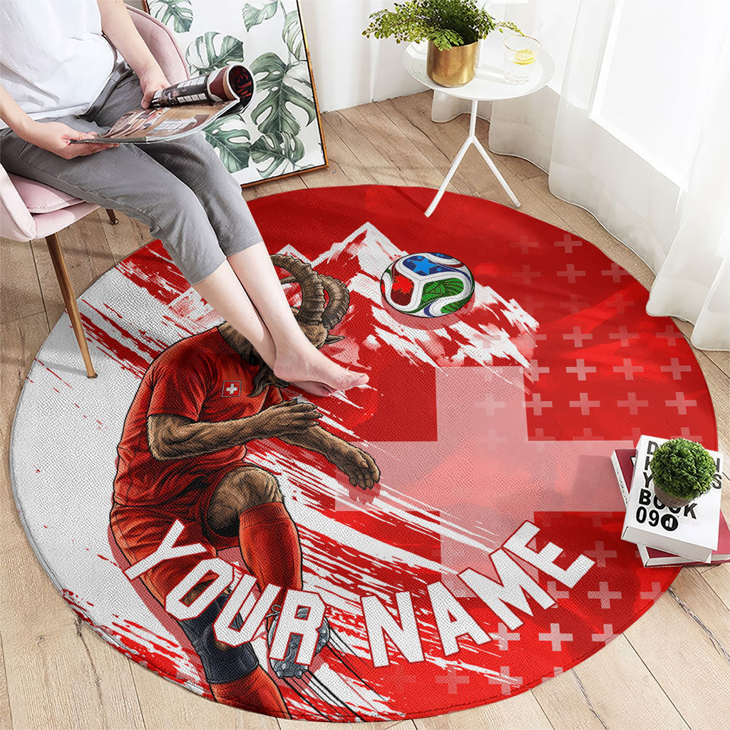 Personalized Switzerland Football Alpine Goat Round Carpet Swiss Flag Snow Mountain - Soccer Mascot