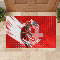 Personalized Switzerland Football Alpine Goat Rubber Doormat Swiss Flag Snow Mountain - Soccer Mascot