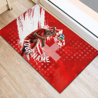 Personalized Switzerland Football Alpine Goat Rubber Doormat Swiss Flag Snow Mountain - Soccer Mascot