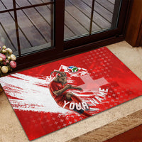Personalized Switzerland Football Alpine Goat Rubber Doormat Swiss Flag Snow Mountain - Soccer Mascot